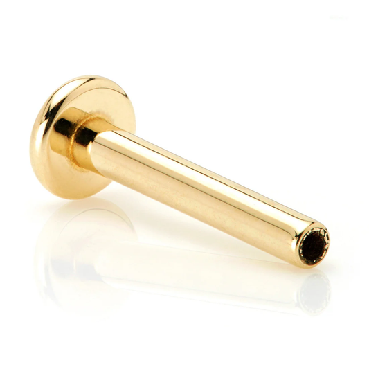 14k gold threadless labret bar with flat back for luxury ear piercings