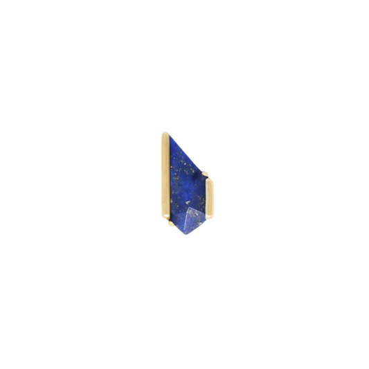14k gold threadless end with asymmetrical lapis lazuli gemstone and modern gold bar setting, luxury body piercing jewellery