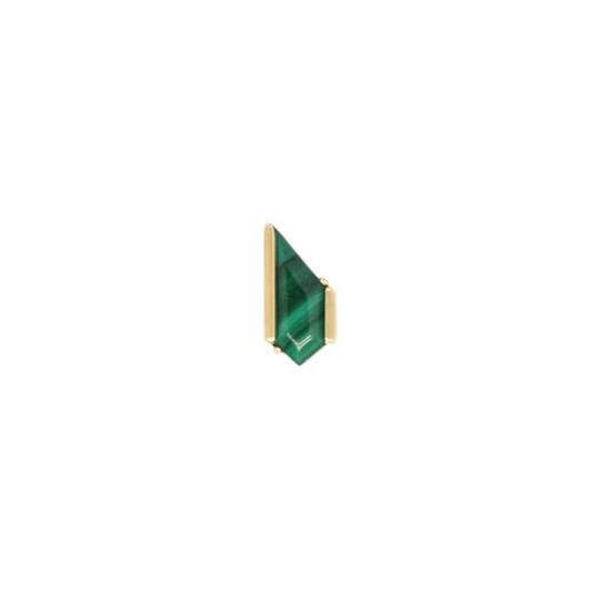 14k gold threadless end with asymmetrical malachite gemstone and modern gold bar setting, premium body piercing jewellery