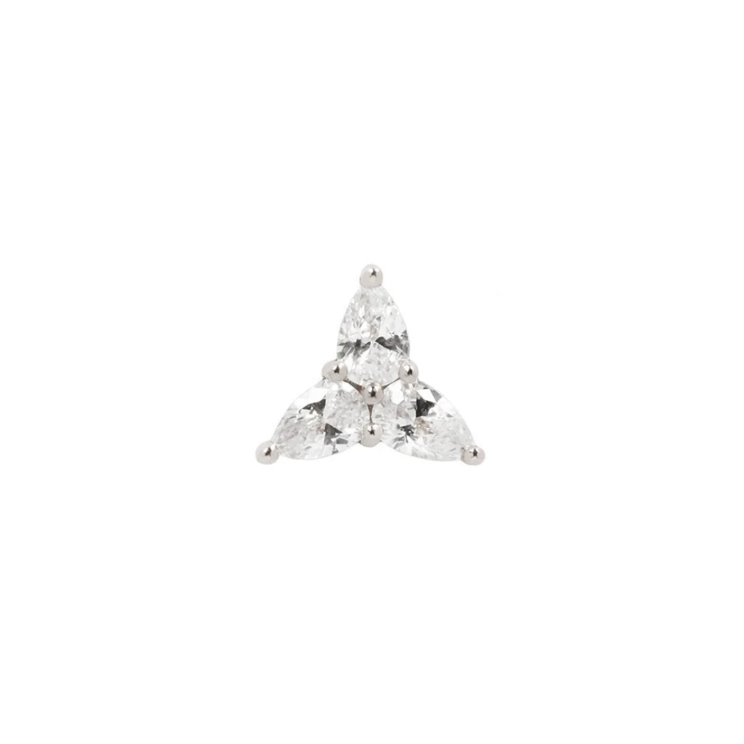 3 Little Pears 14k Gold Threadless End – Luxury Trillion-Shaped Pear Gem Piercing in Yellow, White & Rose Gold