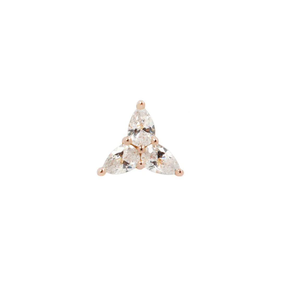 3 Little Pears 14k Gold Threadless End – Luxury Trillion-Shaped Pear Gem Piercing in Yellow, White & Rose Gold