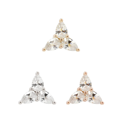 3 Little Pears 14k Gold Threadless End – Luxury Trillion-Shaped Pear Gem Piercing in Yellow, White & Rose Gold