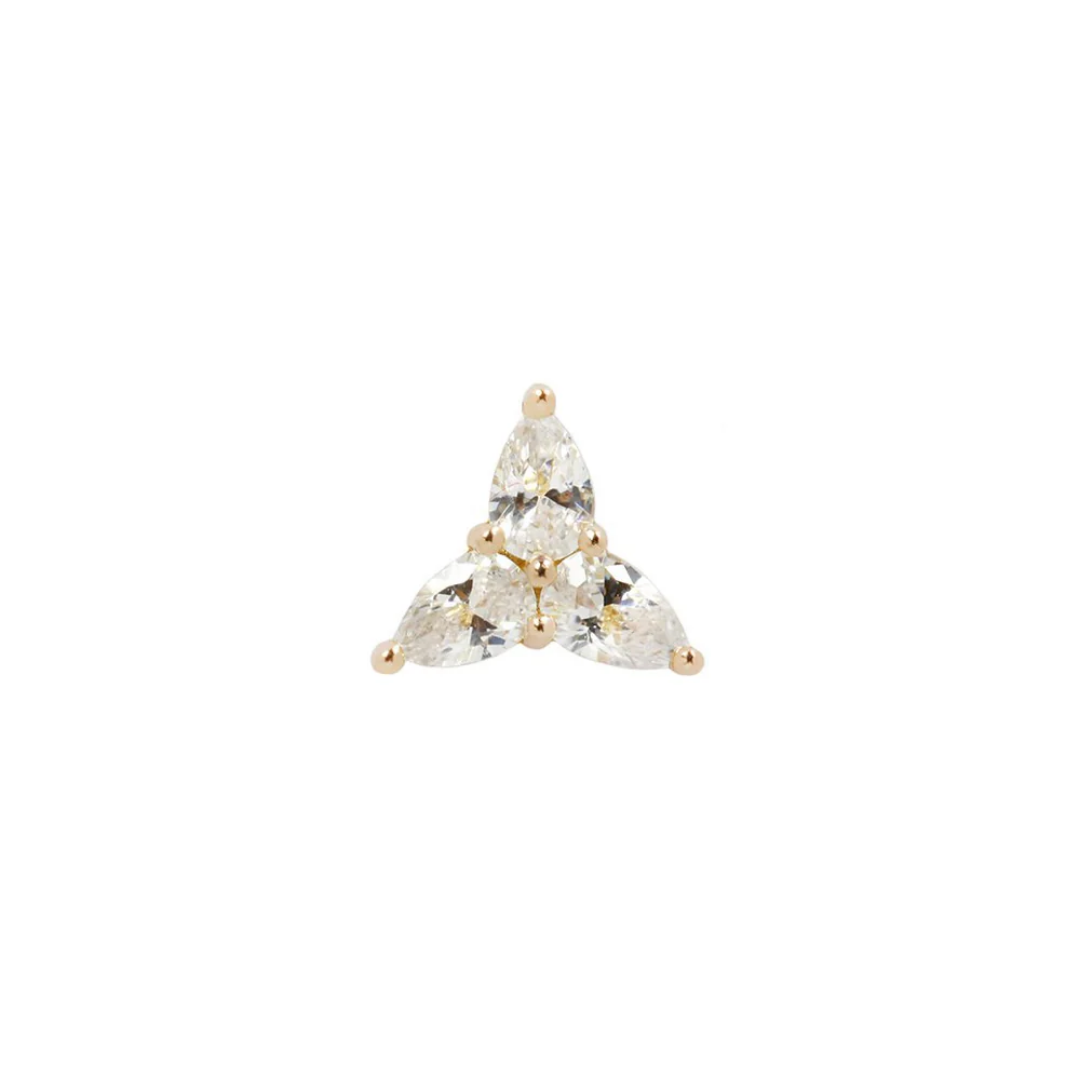 3 Little Pears 14k Gold Threadless End – Luxury Trillion-Shaped Pear Gem Piercing in Yellow, White & Rose Gold