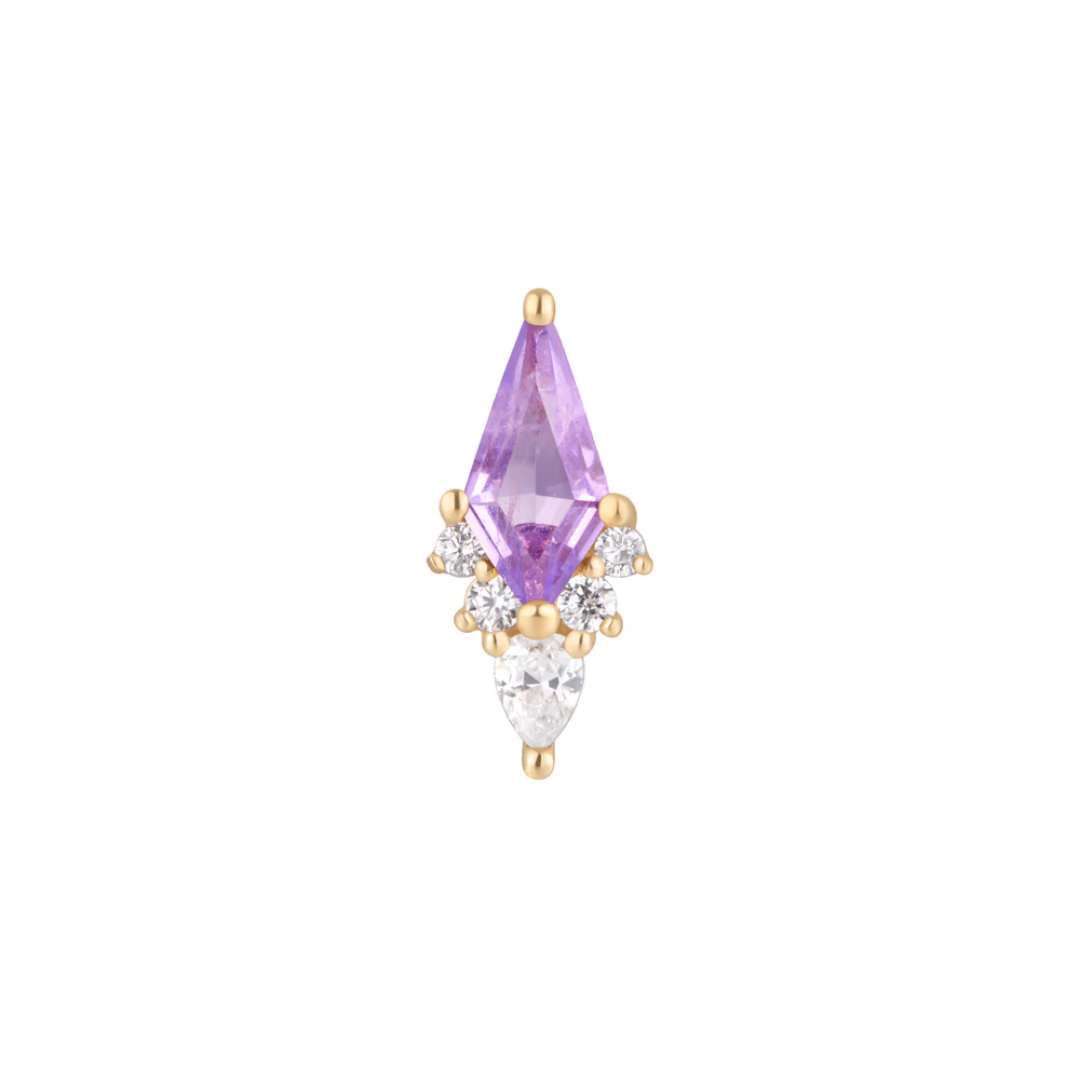 Afterglow Amethyst + CZ Threadless End – Elegant 14k Gold Body Jewelry in Yellow, White & Rose Gold