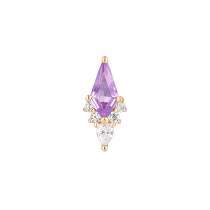 Afterglow Amethyst + CZ Threadless End – Elegant 14k Gold Body Jewelry in Yellow, White & Rose Gold