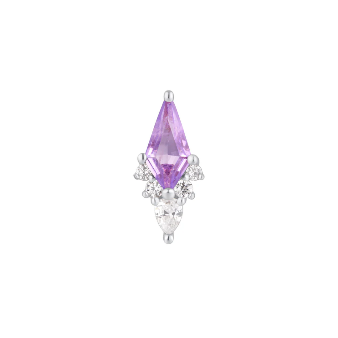Afterglow Amethyst + CZ Threadless End – Elegant 14k Gold Body Jewelry in Yellow, White & Rose Gold