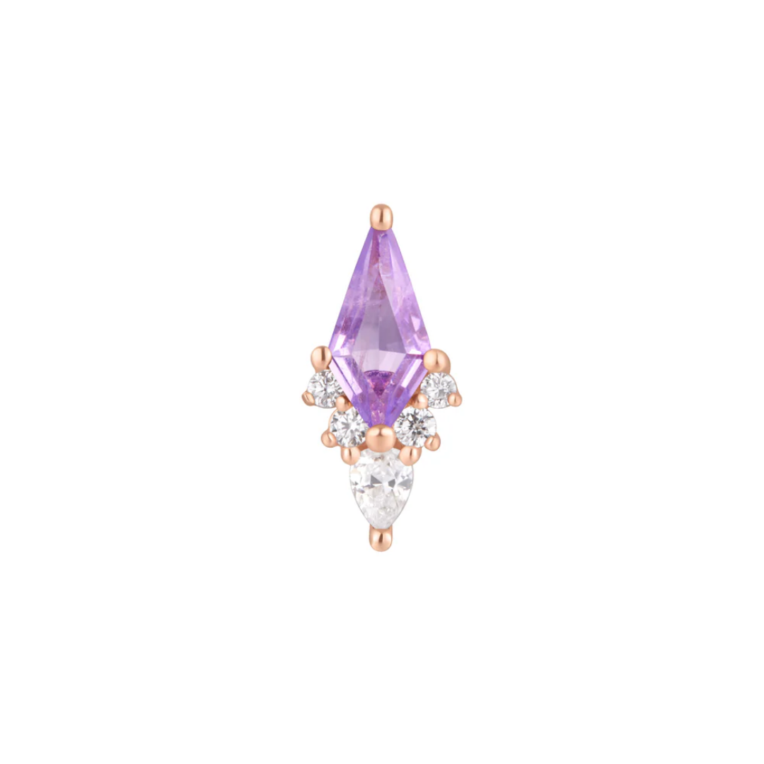 Afterglow Amethyst + CZ Threadless End – Elegant 14k Gold Body Jewelry in Yellow, White & Rose Gold