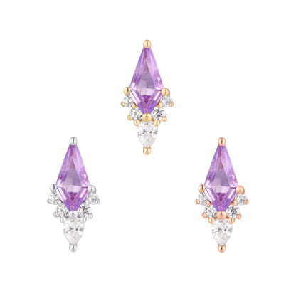 Afterglow Amethyst + CZ Threadless End – Elegant 14k Gold Body Jewelry in Yellow, White & Rose Gold