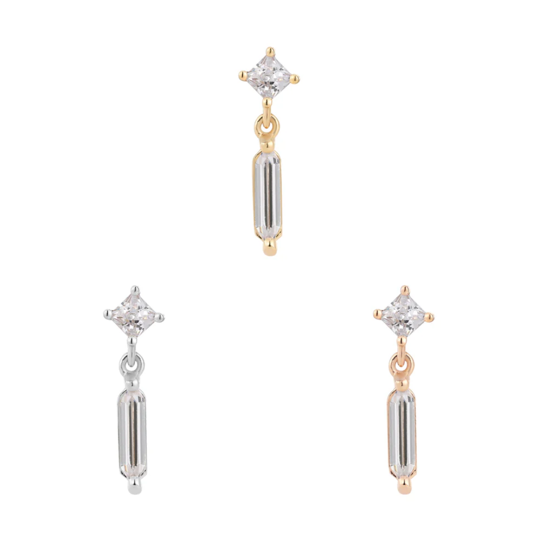 Aha Moment CZ Threadless End – Elegant 14k Gold Dangle Piercing Jewelry in Yellow, White & Rose Gold