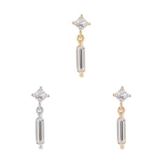 Aha Moment CZ Threadless End – Elegant 14k Gold Dangle Piercing Jewelry in Yellow, White & Rose Gold