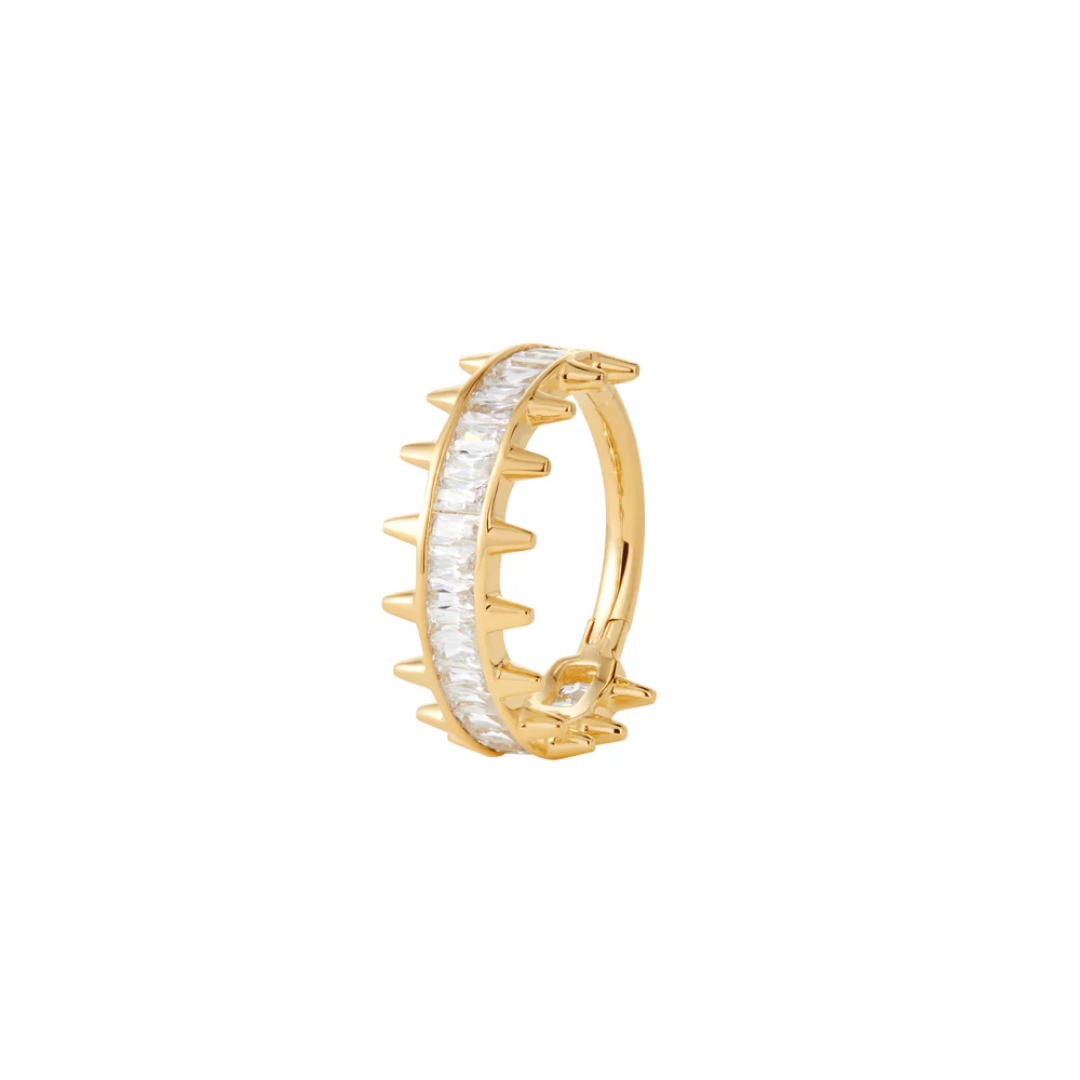 Akira CZ Clicker Hoop – Edgy 14k Gold Spiked Hinged Ring with Baguette-Cut Stones