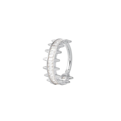 Akira CZ Clicker Hoop – Edgy 14k Gold Spiked Hinged Ring with Baguette-Cut Stones