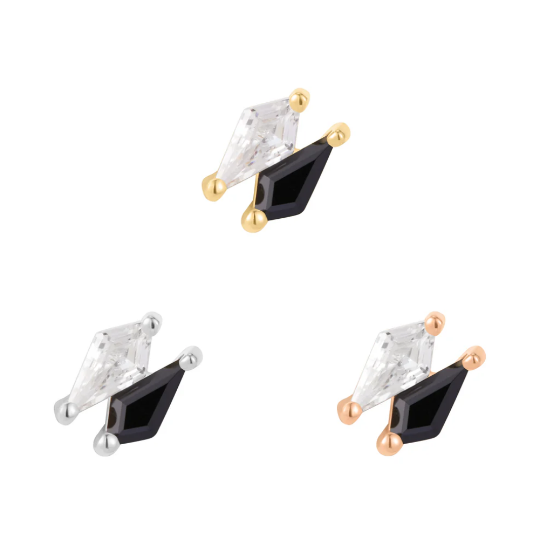 Align Black Spinel & CZ Threadless End – 14k Gold Geometric Piercing Jewelry