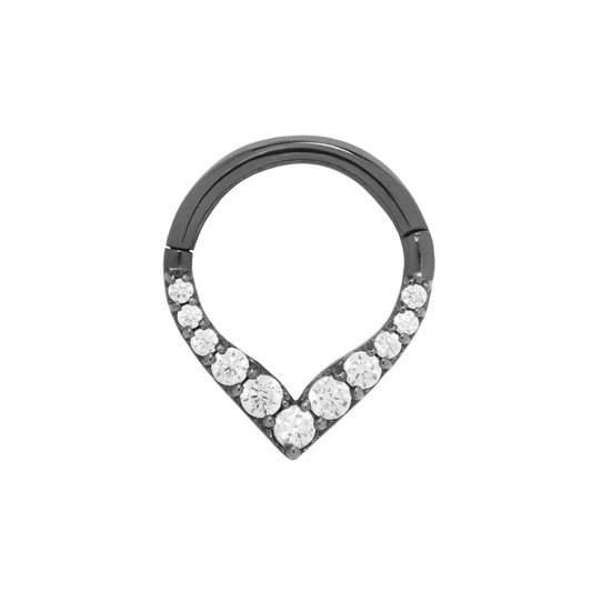 All Rise No Shine CZ Clicker – Black Rhodium 14k Gold Seam Ring for Septum & Daith Piercings