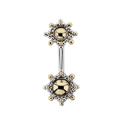  gold and silver Array double-ended navel bar by Le Roi Jewelry