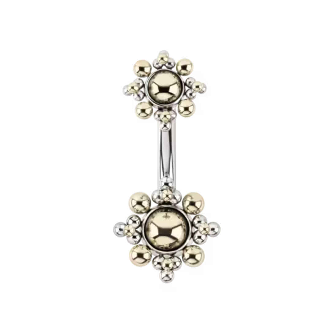 Decorative belly button ring with gold and titanium design 