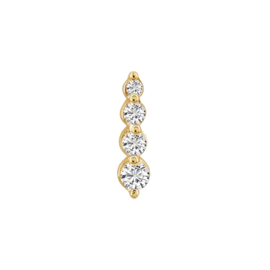 auricle celen end with graduated round cz vertical line in 14k yellow or white gold