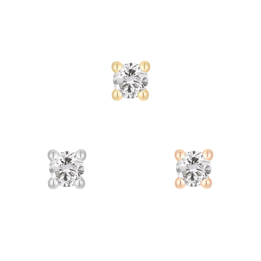 Genuine Diamond Prong threadless end with round-cut diamond in four-prong setting, available in yellow, white, and rose gold – luxury body jewellery for lobe, helix, nostril, or philtrum piercings
