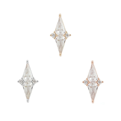 Hi Society threadless end in 14ct yellow, white, and rose gold with kite-cut and round cubic zirconia – elegant flat, conch, or helix piercing jewellery