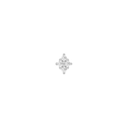 14k gold piercing end featuring a symmetrical cluster of small brilliant-cut diamonds arranged in a soft, floral-inspired shape
