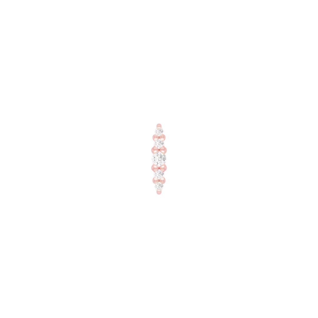 14k gold linear body piercing end with a vertical row of natural diamonds, designed for luxury ear piercings such as flat, helix, lobe, and conch piercings.