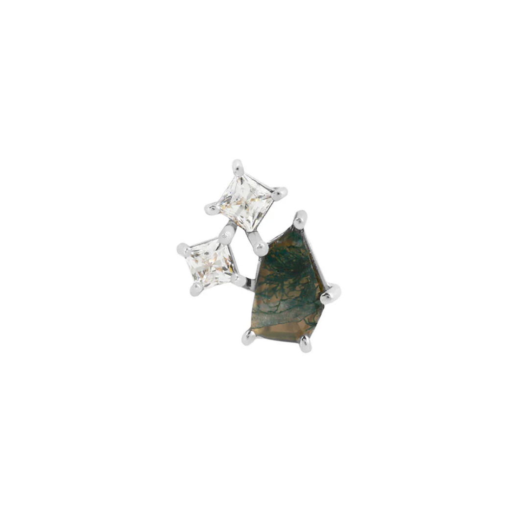 Lyra - Moss Agate + CZ - Threadless End