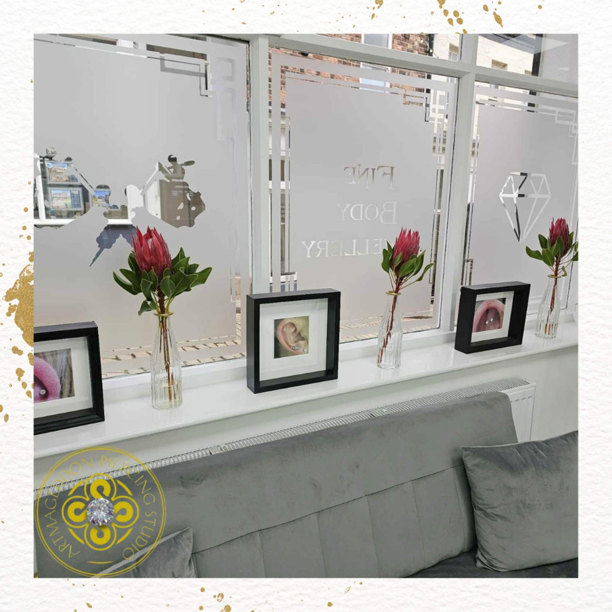 The studio is professional, but it isn’t clinical in the way people sometimes imagine a professional piercing studio has to be.