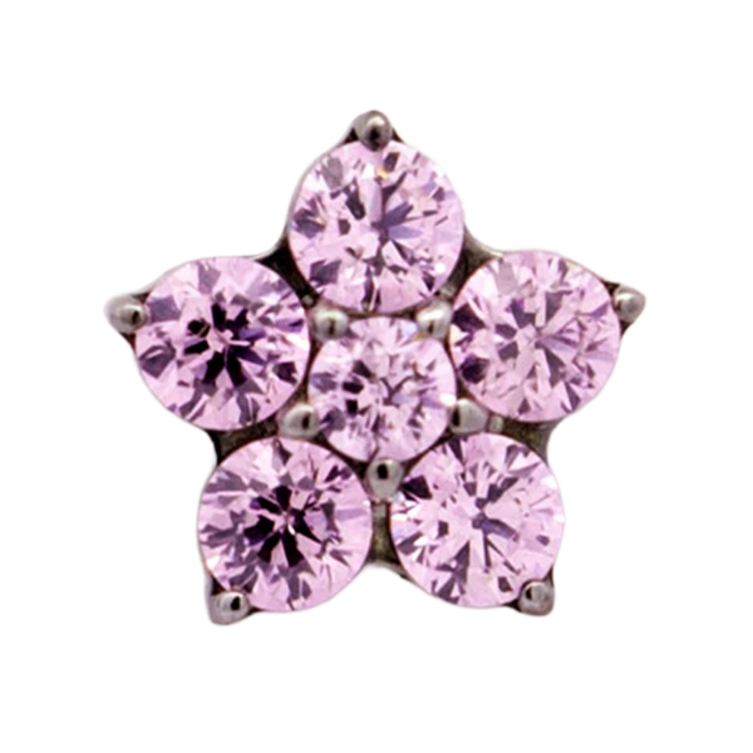 Titanium 5 Gem Petal Flower - Threadless