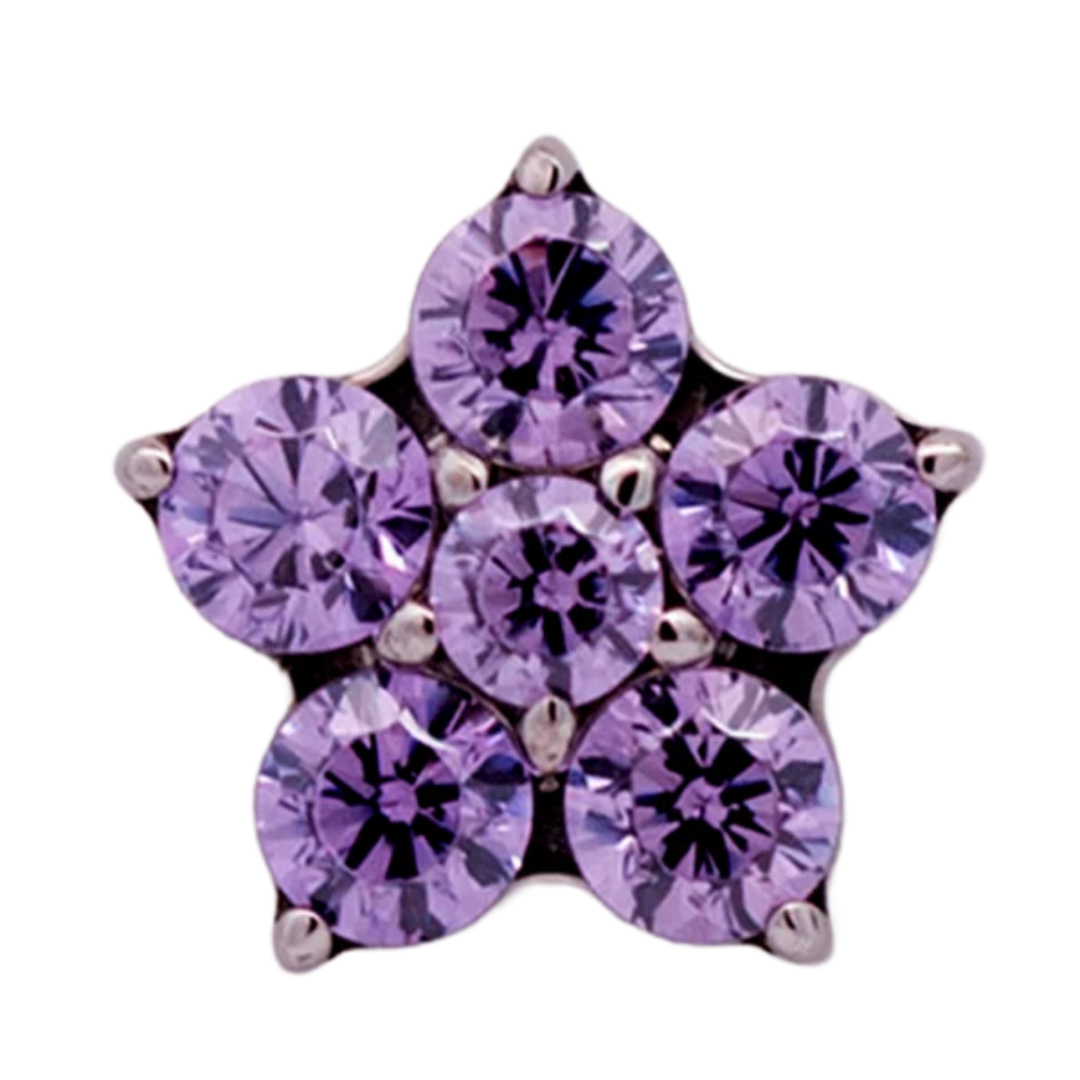 Titanium 5 Gem Petal Flower - Threadless