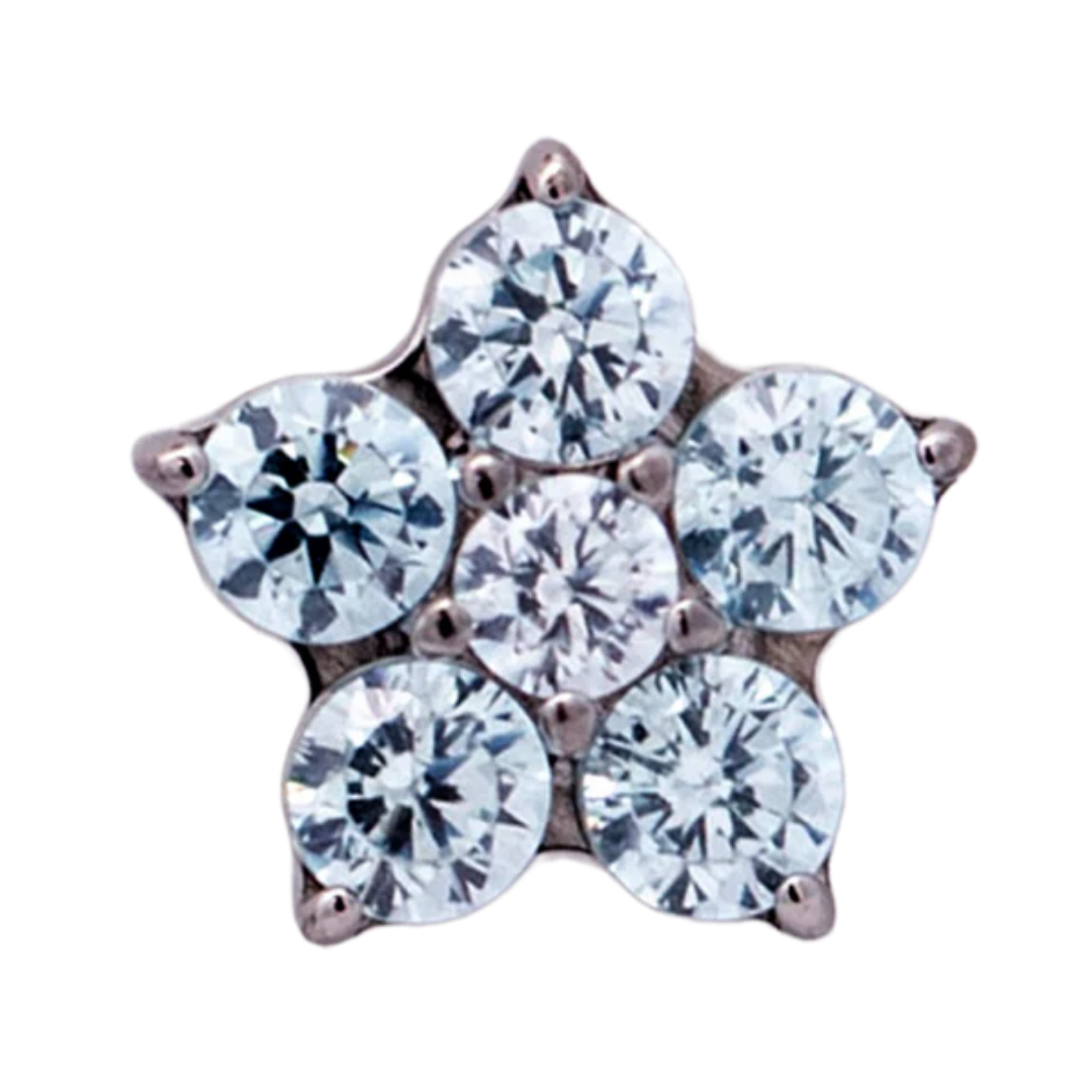 Titanium 5 Gem Petal Flower - Threadless
