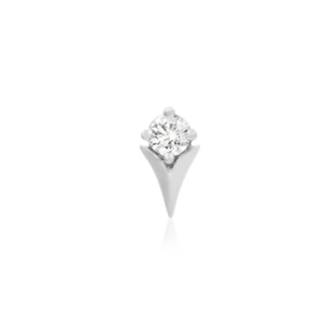 14k gold piercing jewellery shaped like a tulip with a brilliant round cubic zirconia stone set at the top