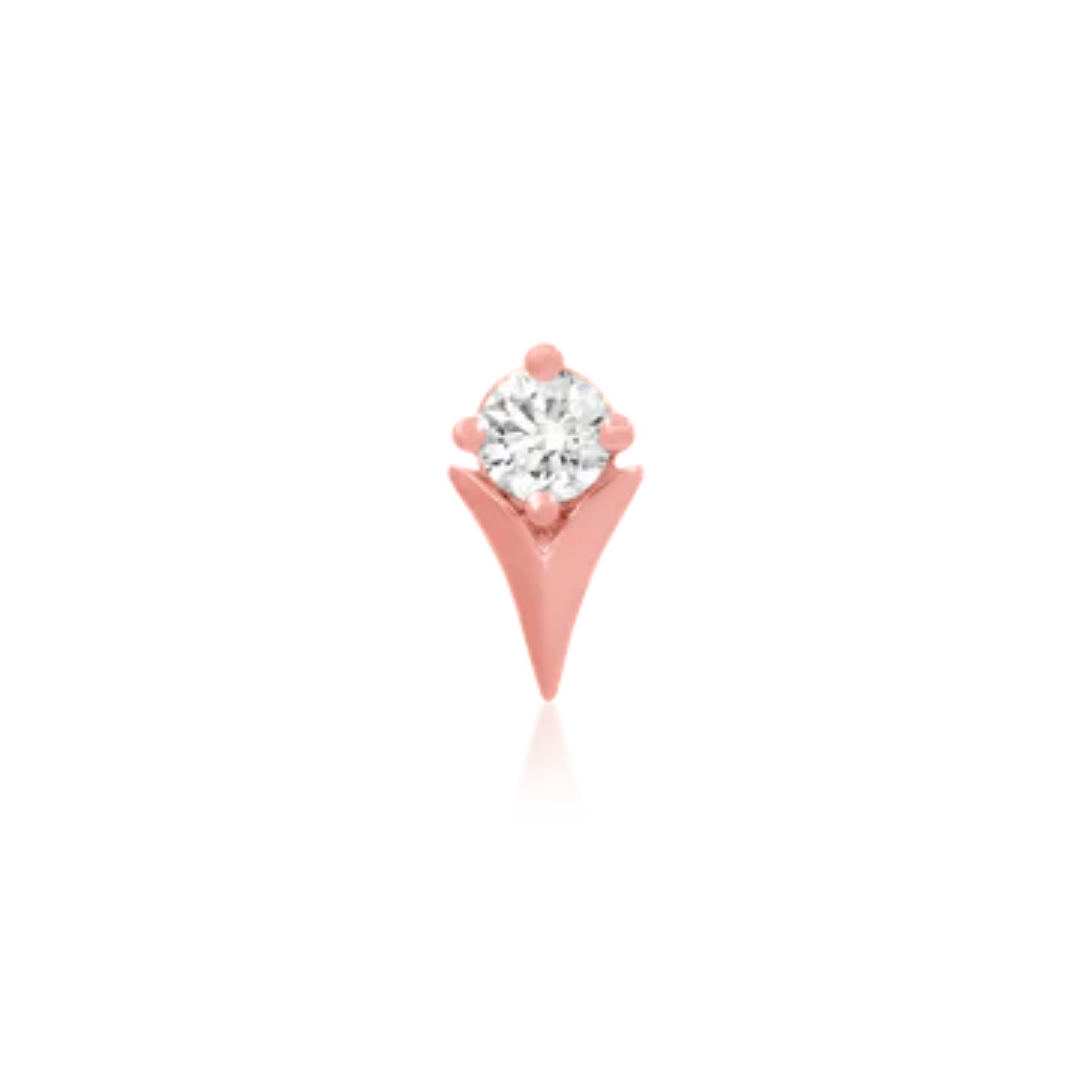 14k gold piercing jewellery shaped like a tulip with a brilliant round cubic zirconia stone set at the top