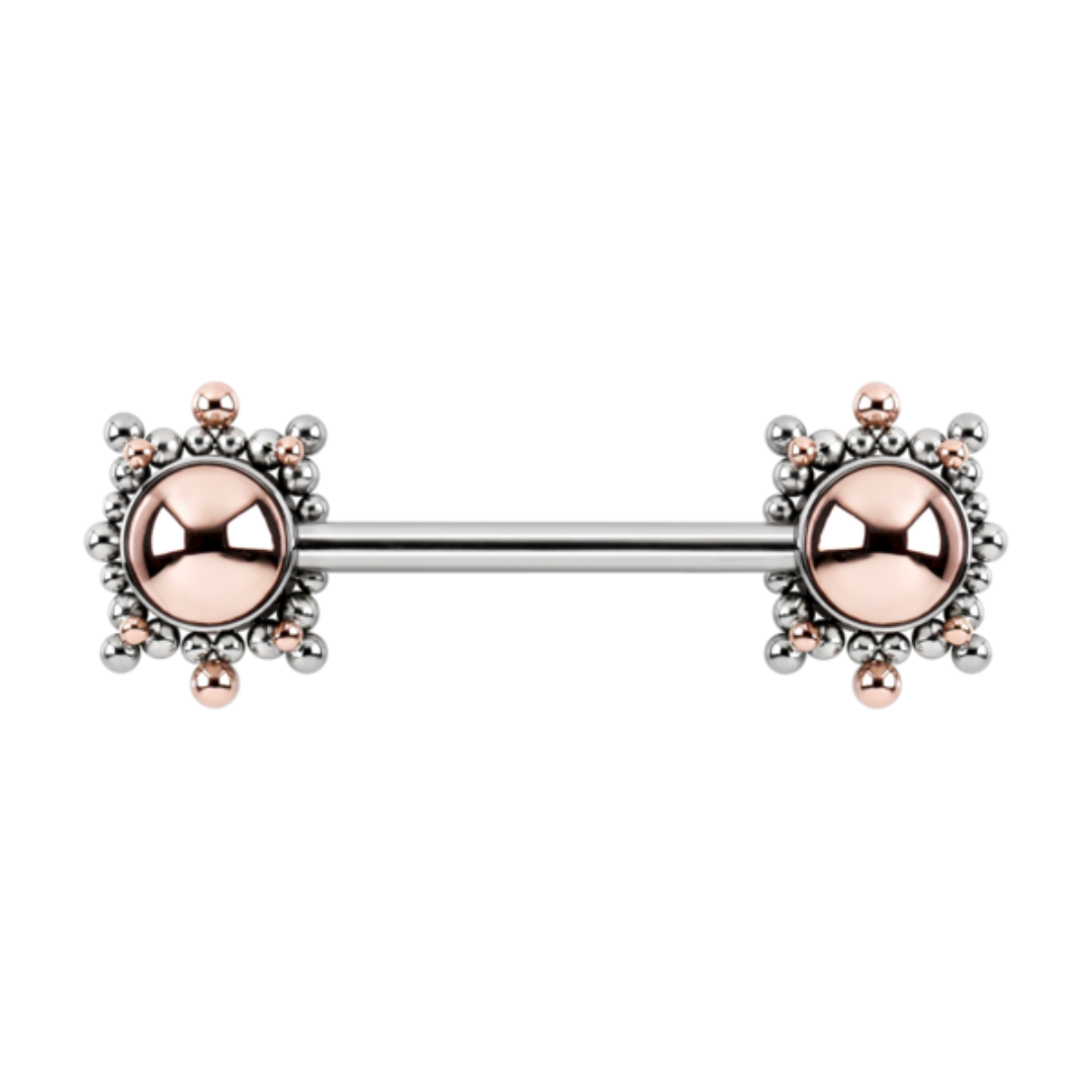 gold and silver beaded hybrid industrial barbell by Le Roi Jewelry