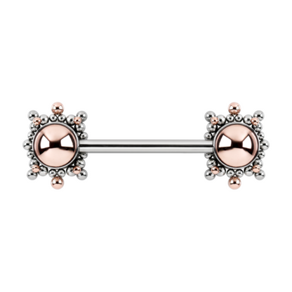 gold and silver beaded hybrid industrial barbell by Le Roi Jewelry