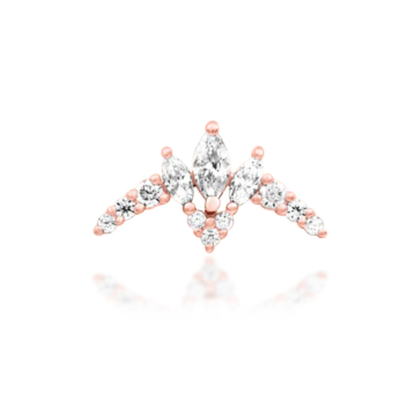 14k yellow gold piercing end featuring marquise and round-cut cubic zirconia stones arranged in an elegant, winged pattern