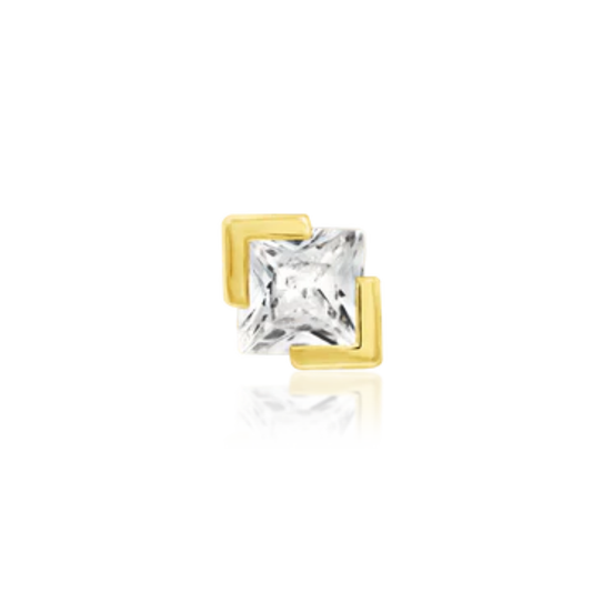 Square princess-cut clear CZ piercing end in a gold cornered frame