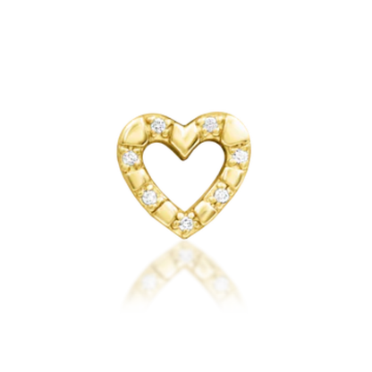 Gold heart-shaped piercing end with textured detailing and sparkling CZ accents