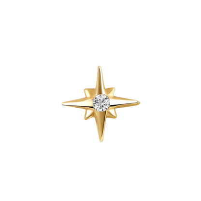 auricle altair end four point star with central cz in 14k yellow or white gold