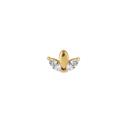 auricle aluna end with polished centre and marquise cz wings in 14k yellow or white gold