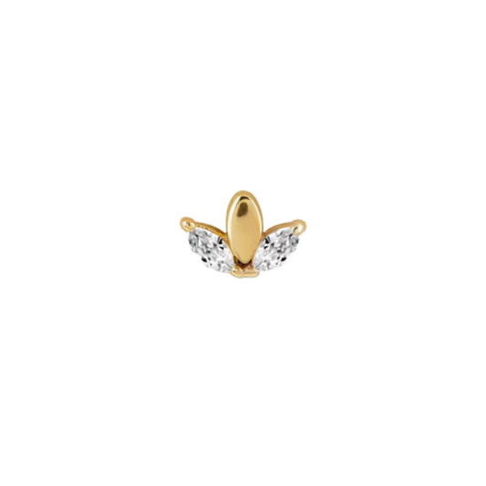 auricle aluna end with polished centre and marquise cz wings in 14k yellow or white gold