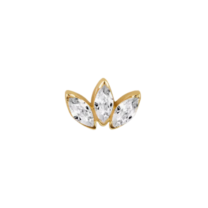 auricle ariela end with three marquise cz stones in 14k yellow or white gold