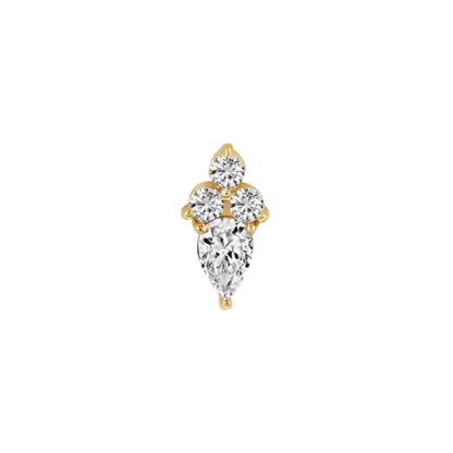 auricle arisi end with pear cz and round cz cluster in 14k yellow or white gold