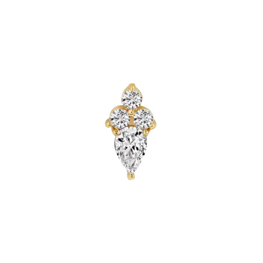 auricle arisi end with pear cz and round cz cluster in 14k yellow or white gold