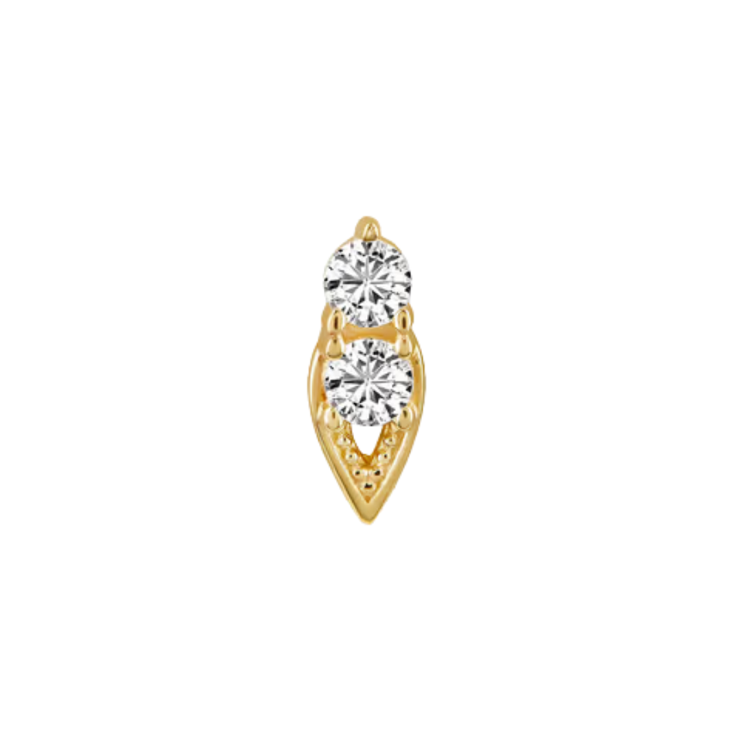 auricle aurea end with double round cz and teardrop gold frame in 14k yellow or white gold
