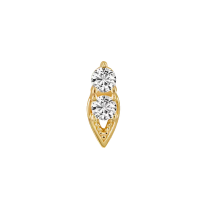 auricle aurea end with double round cz and teardrop gold frame in 14k yellow or white gold