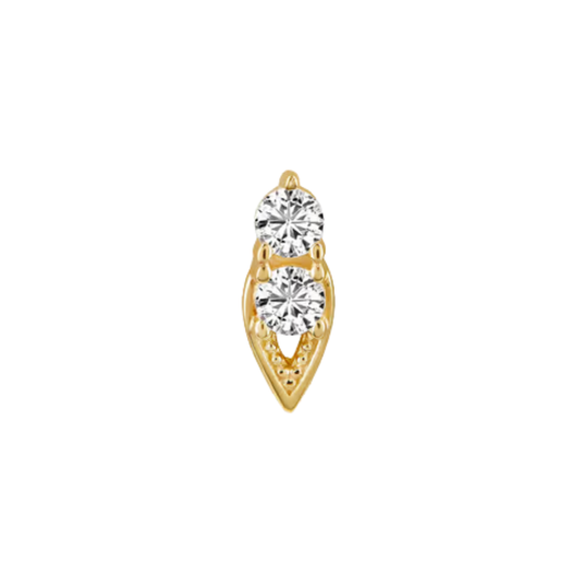 auricle aurea end with double round cz and teardrop gold frame in 14k yellow or white gold