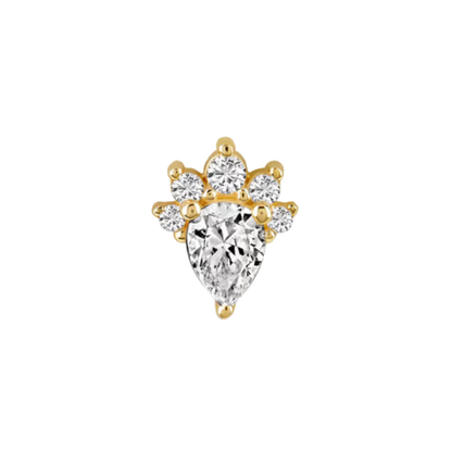 auricle aurei end with pear cz and crown cluster of round cz in 14k yellow or white gold