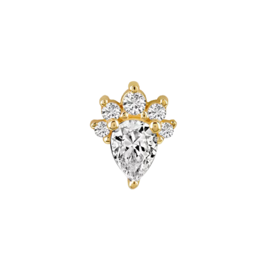auricle aurei end with pear cz and crown cluster of round cz in 14k yellow or white gold