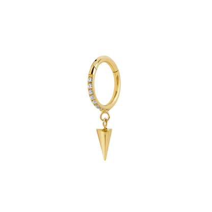 titanium clicker ring with cz accents and a hanging spike charm
