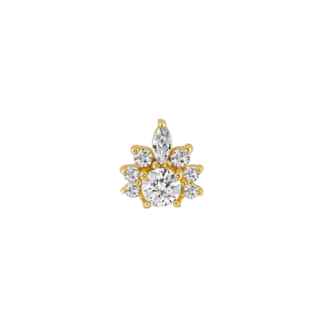 auricle emara end with round cz centre and marquise and round cz halo in 14k yellow or white gold